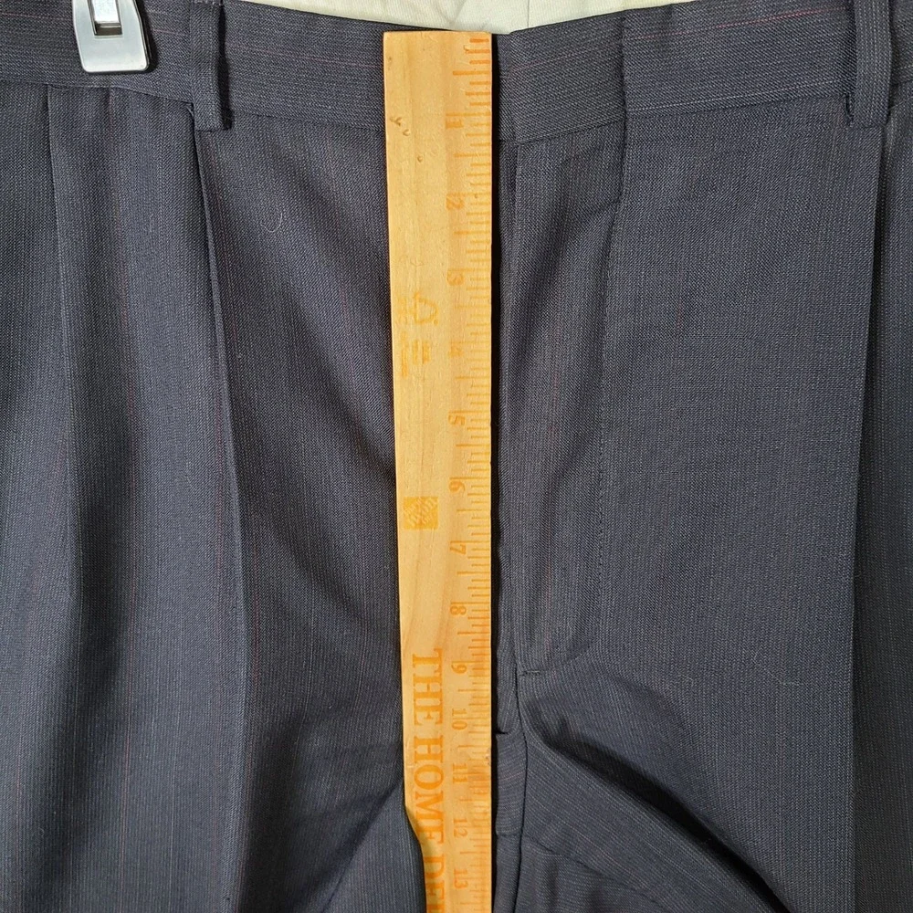 Towncraft Suit Mens 44L‎ Blue Red Striped Wool Blend 2 Piece Pants Pleated 35x34